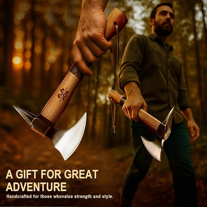 Grumpy Bear 15" Camping Hatchet, Survival Axe with Sheath, High Carbon Steel and Wood Handle, Anti-Slip Grip – Ideal for Bushcraft, Wood Splitting & Outdoor Adventures