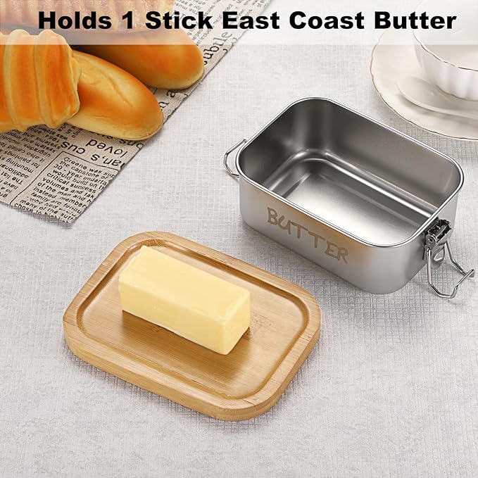 BSTKEY Stainless Steel Butter Dish with Lid for Countertop, Butter Holder with Silicone Sealing for Kitchen, Food Container for Picnic, Unbreakable Butter Keeper, Holds 1 Stick East Coast Butter
