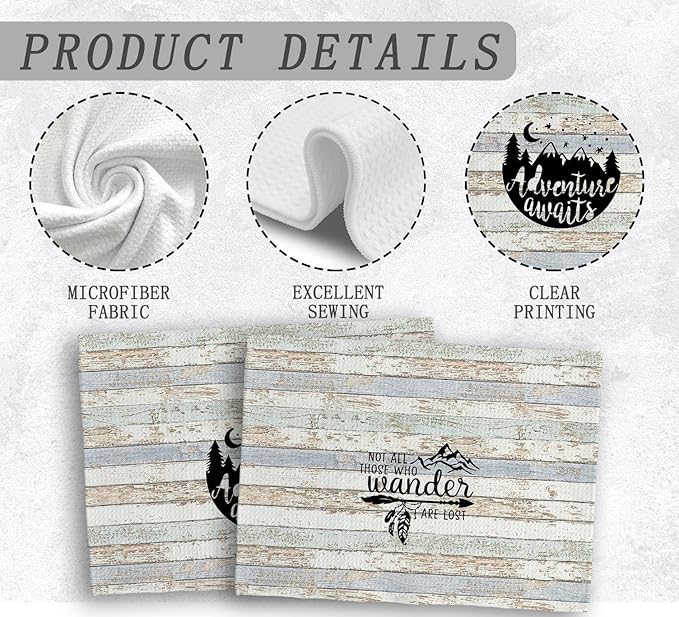 Camping Dish Towels, Camping Gifts for Women Men, Camping Decor for Camper, RV Accessories, Adventure Awaits Decoration Hand Tea Towels, Set of 2, 16x24