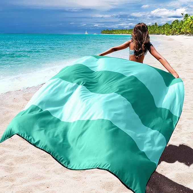 WIWIGO Beach Blanket Waterproof Sandproof Beach Mat 79" X 83"/10'x9'for 2-8 Adults Quick Drying Outdoor Picnic Mat Beach Accessories for Travel, Camping, Hiking