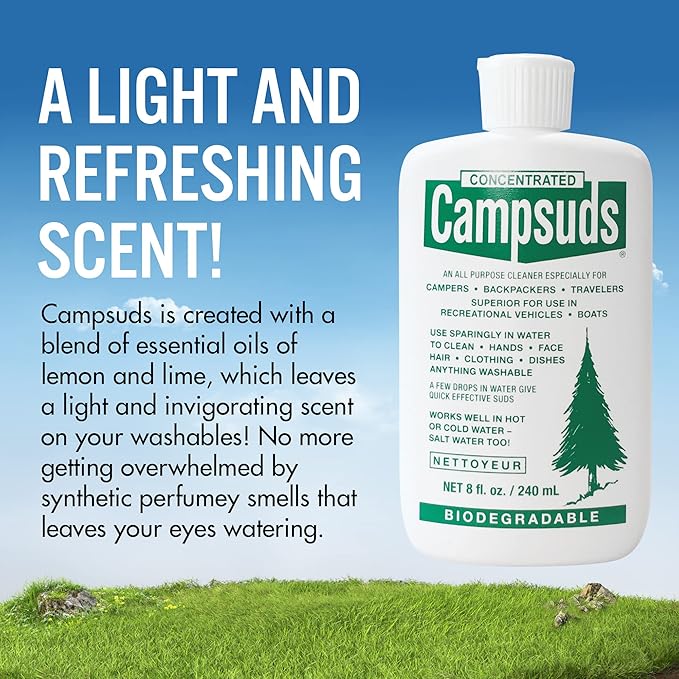 Sierra Dawn Classic Campsuds Biodegradable Camping Soap - The Original Camp Dish Soap, Shampoo, Body Wash - Wash for Wilderness Backpacking, Camping & Travel, 8 Fl Oz