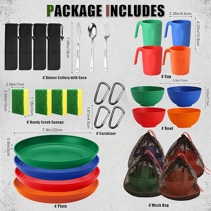 Scout Camping Mess Kit for Person Boy Scout Dishes Set Girl Scout Mess Kit with Mesh Bag Reusable Light Weight Eating Utensils Plastic Camping Cutlery Set for Travel Camp