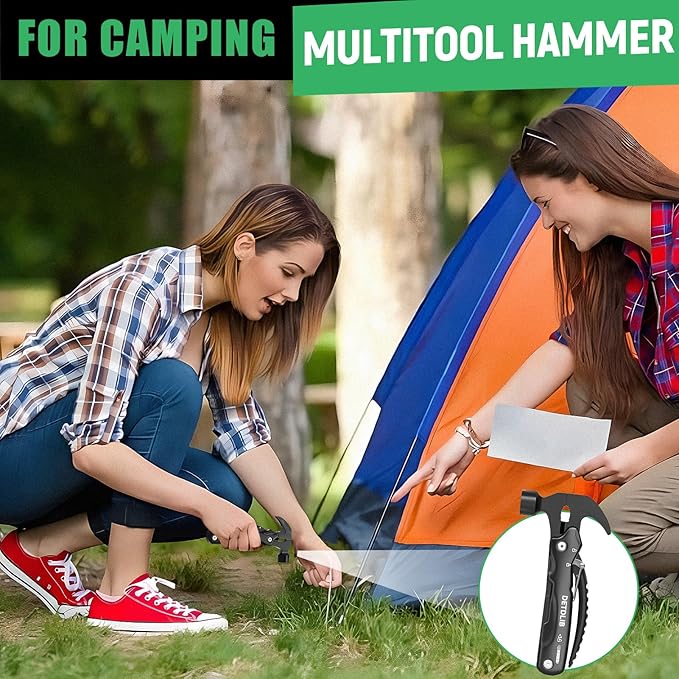 DETDLIB12-in-1 Multitool Hammer, Birthday Gifts for Men, Essential for Camping, Hiking, Cool Gadget, Gifts for Men. Women, Dad, Him, Husband, Father, Mechanic, Boyfriend, Black