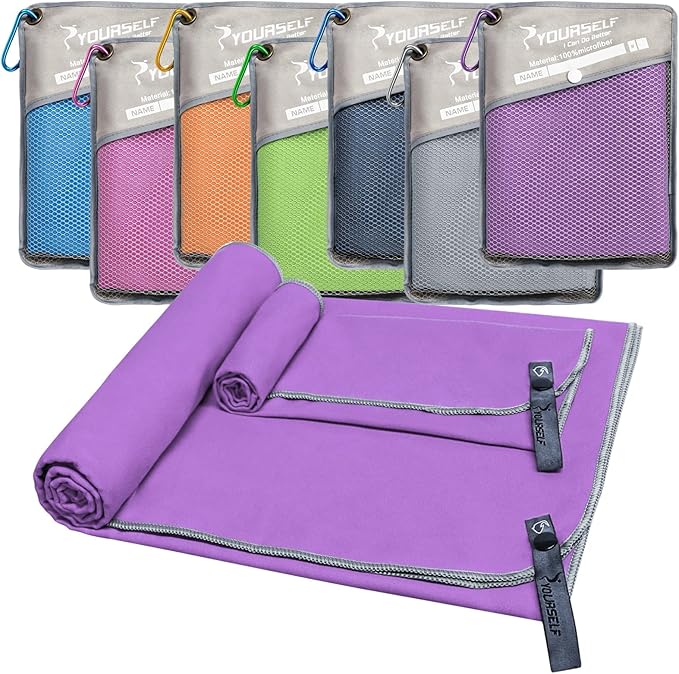 SYOURSELF 2 Pack Microfiber Camping Towel, Quick Dry Towel, Soft Absorbent Compact Travel Gym Workout Sweat Towel for Beach Yoga Swim Travel Camping Hiking Backpack Essentials (XL:72"x32"+12"x24")