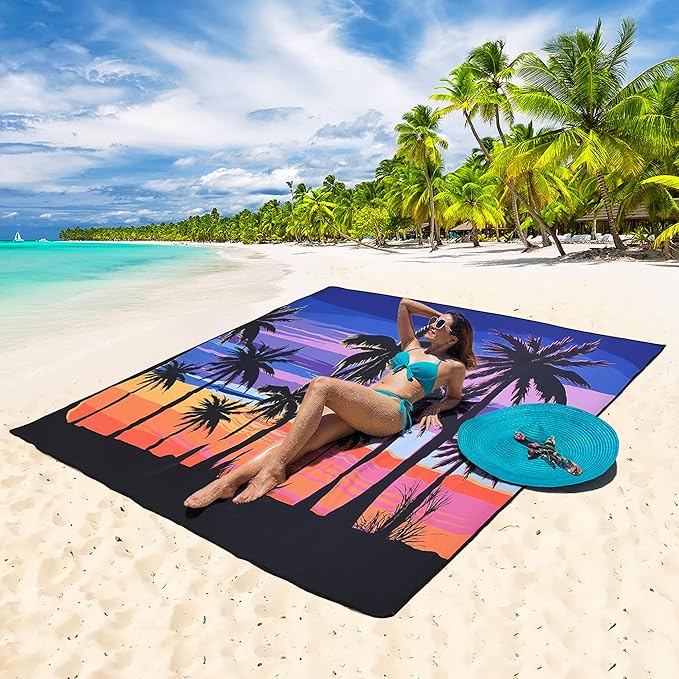 WIWIGO Beach Blanket Waterproof Sandproof Beach Mat 79" X 83"/10'x9'for 2-8 Adults Quick Drying Outdoor Picnic Mat Beach Accessories for Travel, Camping, Hiking