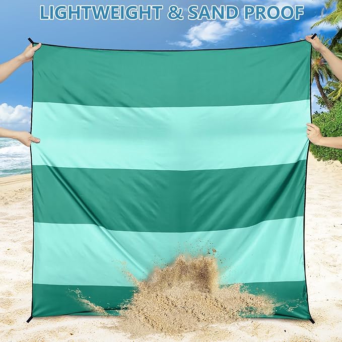 WIWIGO Beach Blanket Waterproof Sandproof Beach Mat 79" X 83"/10'x9'for 2-8 Adults Quick Drying Outdoor Picnic Mat Beach Accessories for Travel, Camping, Hiking