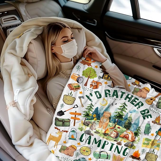 Camping Gifts for Women Stuff Cool Camping Essentials Accessories Blanket Throw Camper Plush Bedding Merch Blanket for Women Men Camper Birthday Party Decorations Room Decor 60"X50"