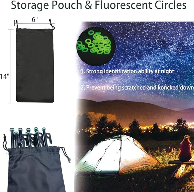 Heavy Duty Forged Steel Tent Stakes - 8Pcs 10in + Storage Pouch, Ideal for Rocks, Grassland, Desert, Stormy Weather