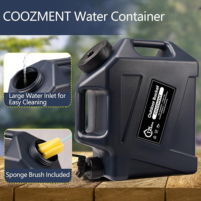 COOZMENT 3.2 Gallon/5 Gallon Water Containers with Spigot, BPA Free Water Jug, Military Green Water Tank, Multifunction Water Storage Containers for Camping Outdoor Hiking,Emergency Stroage