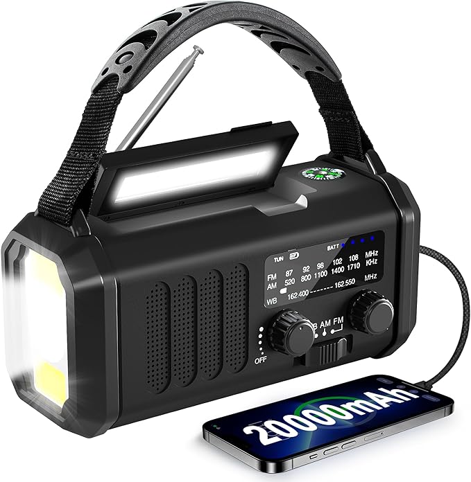 Leaton Emergency Hand Crank NOAA Weather Radio with Solar Charging 20000mAh Battery Built-in Flashlight, Reading Light & SOS Alarm for Indoor/Outdoor Emergencies