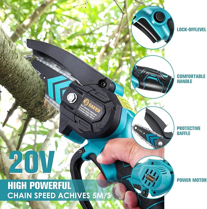 Saker Mini Chainsaw,Portable Electric Cordless Chainsaw,Battery Powered,Small Power Handheld Chain Saws Pruning Shears for Tree Branches,Father Day Gift for Men Women(2 Batteries&3 Chains)