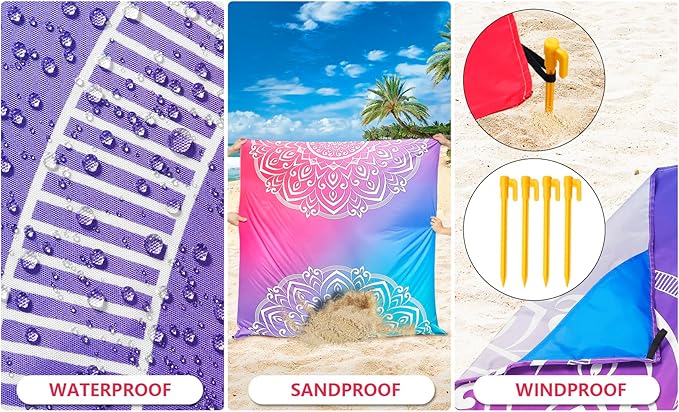 WIWIGO Beach Blanket Waterproof Sandproof Beach Mat 79" X 83"/10'x9'for 2-8 Adults Quick Drying Outdoor Picnic Mat Beach Accessories for Travel, Camping, Hiking