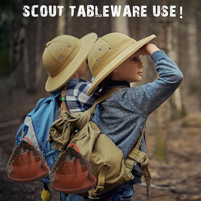 Scout Camping Mess Kit for Person Boy Scout Dishes Set Girl Scout Mess Kit with Mesh Bag Reusable Light Weight Eating Utensils Plastic Camping Cutlery Set for Travel Camp