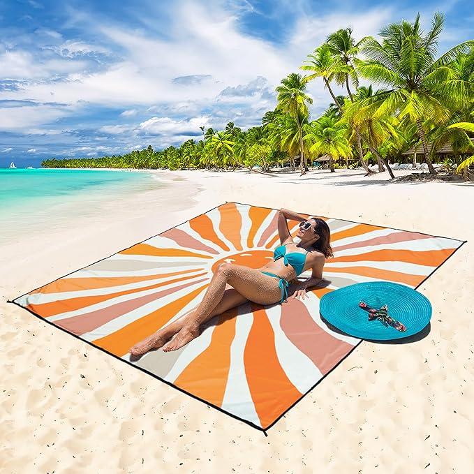 WIWIGO Beach Blanket Waterproof Sandproof Beach Mat 79" X 83"/10'x9'for 2-8 Adults Quick Drying Outdoor Picnic Mat Beach Accessories for Travel, Camping, Hiking