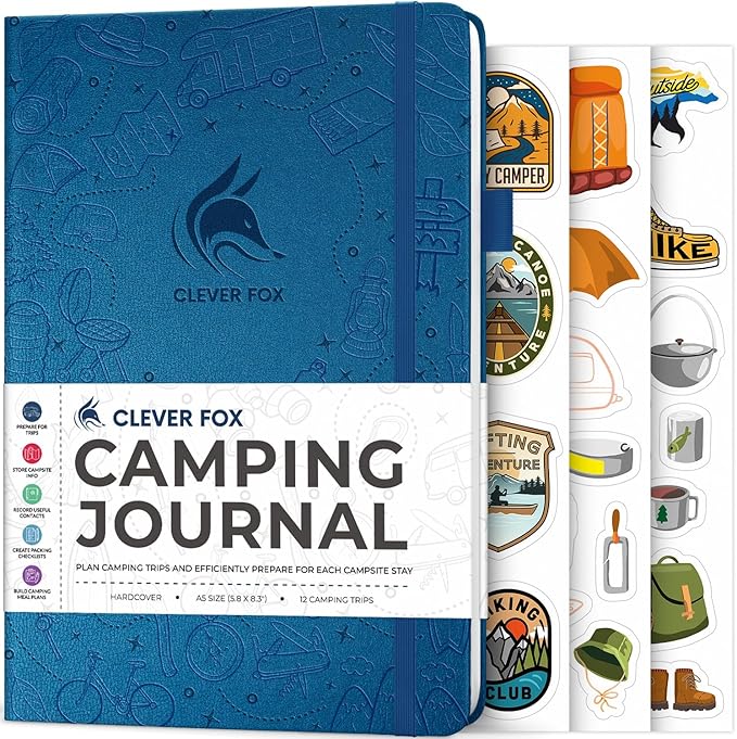 Clever Fox Camping Journal – Camper Log Book & RV Trip Planner – Outdoor Camp Journal & Adventure Travel Notebook for 12 Trips, A5 (Mystic Blue)