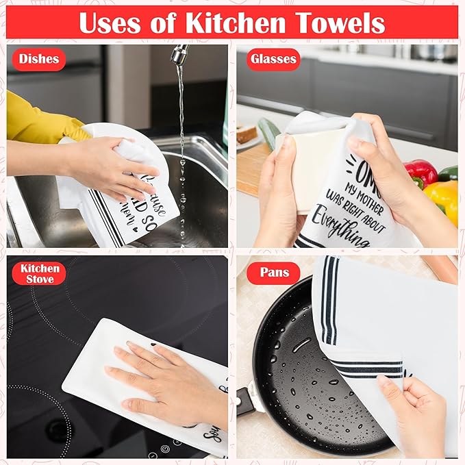 R HORSE Mother's Day Kitchen Dish Towels - 5Pcs Funny Saying Member of Family Kitchen Hand Towels, Soft Absorbent Cleaning Dishcloth Home Bathroom Decor Gift for Mom Hostess Housewarming Gifts