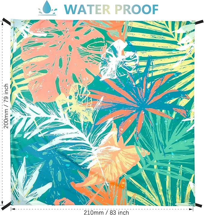 WIWIGO Beach Blanket Waterproof Sandproof Beach Mat 79" X 83"/10'x9'for 2-8 Adults Quick Drying Outdoor Picnic Mat Beach Accessories for Travel, Camping, Hiking