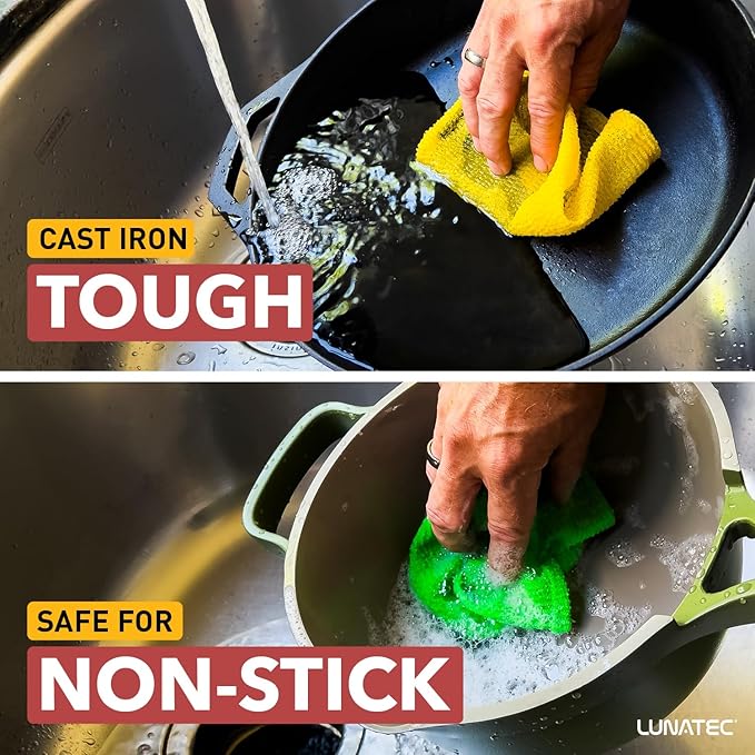 LUNATEC® Odor-Free Kitchen Dishcloths. A Scrubber and scouring pad for All Surfaces. Safe for Non-Stick. (4-Pack)