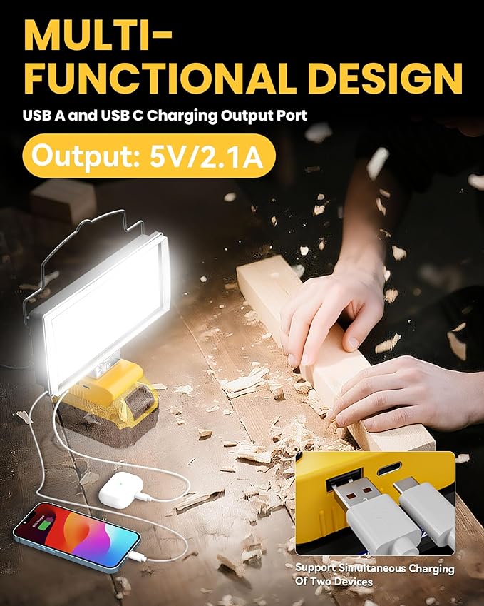 Ecarke LED Work Light Compatible with DeWALT 20V, 148W 14800LM Cordless Flashlight, 7" Battery Flood Light with Low Voltage Protect for Emergency, Job Site & Security Lighting, Battery Not Included