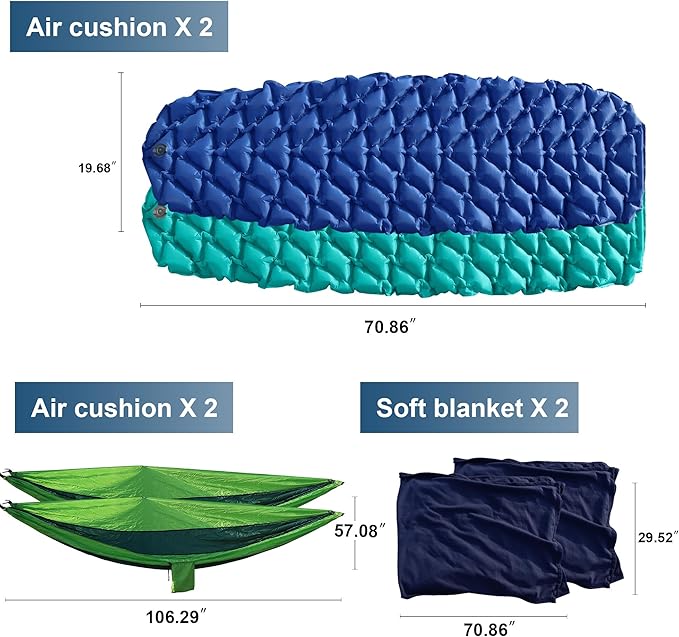 Northroad 9PCS Camping Tent Kit, Including 1 2/3 Person Dome Tent, 2 Sleeping Bag, 2 Sleeping Pad/Camping Mat, 2 Single Camping Hammock with 2 Tree Straps, 2 Lightweight Fuzzy Bed Blanket