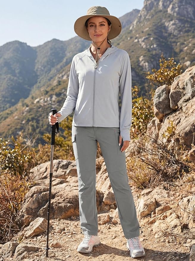 GymBrave Women's Hiking Cargo Pants Quick Dry Outdoor Camping Capris Water Resistant UPF 50 with Zipper Pockets