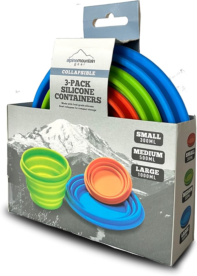 Collapsible Silicone Bowl 3 Pack for Camping and Backpacking (No Lids) - Camping Dishware Gear Essentials in Small/Medium/Large (Made by Caddis Sports)