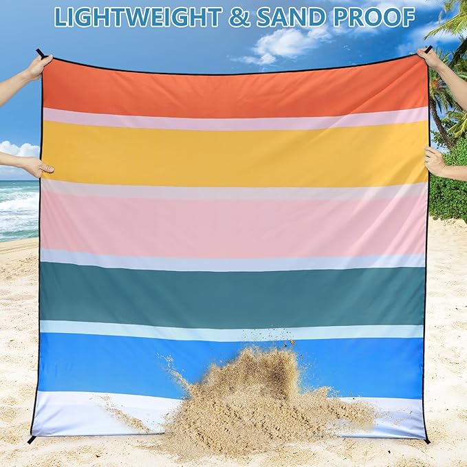 WIWIGO Beach Blanket Waterproof Sandproof Beach Mat 79" X 83"/10'x9'for 2-8 Adults Quick Drying Outdoor Picnic Mat Beach Accessories for Travel, Camping, Hiking