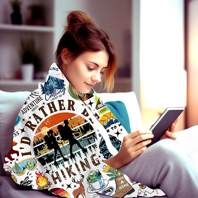Hiking Blanket Gifts for Women Men Stuff Plush Blankets and Throws Hiking Gifts for Men Women Boys Teens Birthday Party Decorations Camping Fishing 80"X60"