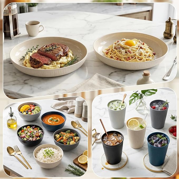 Unbreakable Dinnerware Sets for 6 People,18pcs Camping Plates and Bowls Set, Reusable Picnic Set plastic Plates, Cups, Bowls for Children, Adult, Party, Home