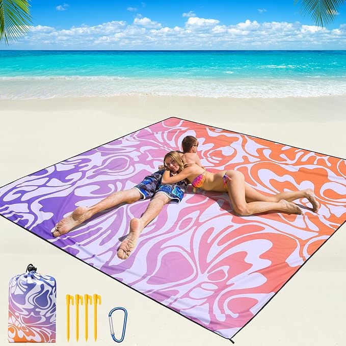 WIWIGO Beach Blanket Waterproof Sandproof Beach Mat 79" X 83"/10'x9'for 2-8 Adults Quick Drying Outdoor Picnic Mat Beach Accessories for Travel, Camping, Hiking