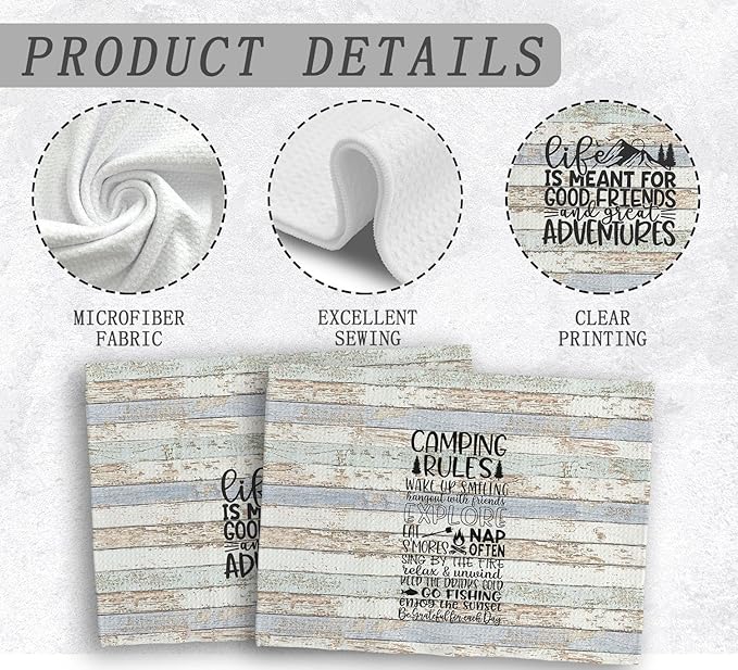 Camping Kitchen Towels, Camping Hand Towels and Dishcloths Set of 2, Camping Decor, Camper Gifts, Camping Gifts for Camper Women, Rv Decorations for Inside Camper, 16×24 Inches