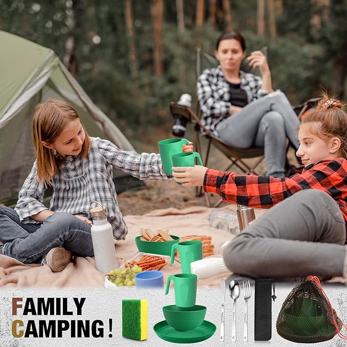 Scout Camping Mess Kit for Person Boy Scout Dishes Set Girl Scout Mess Kit with Mesh Bag Reusable Light Weight Eating Utensils Plastic Camping Cutlery Set for Travel Camp