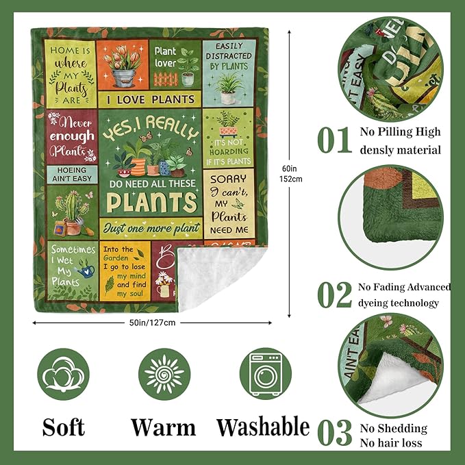Ryubein Plant Gifts, Gifts for Plant Lovers, Plants Lover Gifts, Gardening Gifts for Women Men, Gift for Gardeners, Garden Decor Gift, Birthday Mothers Day Christmas Plants Blanket 50" X 60"