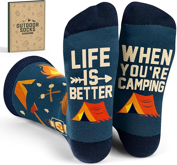 Outdoors Socks - Funny Hiking and Camping Gifts for Men, Women - Hiking, Camping Accessories, Stocking Stuffers
