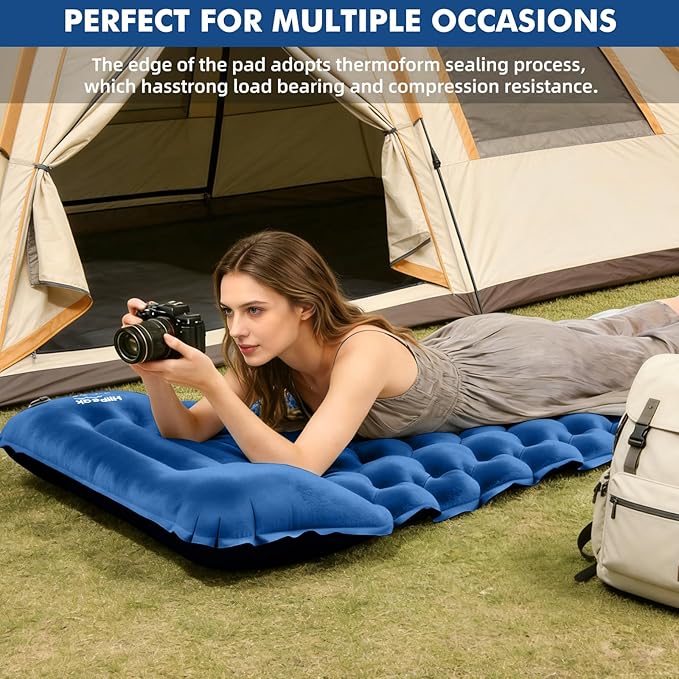HiiPeak Camping Sleeping Pad, Suede Top Camping Mat with Pillow, Built-in Foot Pump Inflatable Sleeping Pads Compact for Camping Backpacking Hiking Traveling Tent