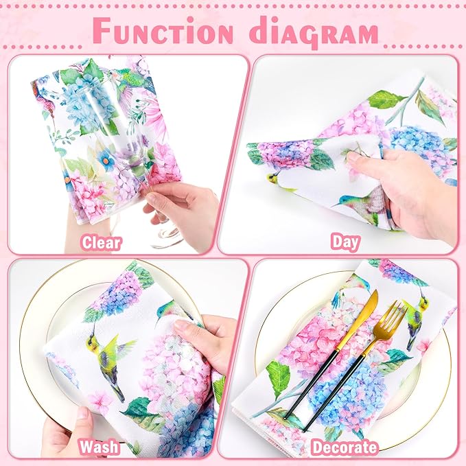Oudain 6 Pcs Spring Kitchen Towels Decor Hydrangea Hummingbirds Floral Dish Hand Tea Towels Camper Towel Dish Drying Towel for Kitchen Spring Party Holiday Supply Bathroom Housewarming Gift