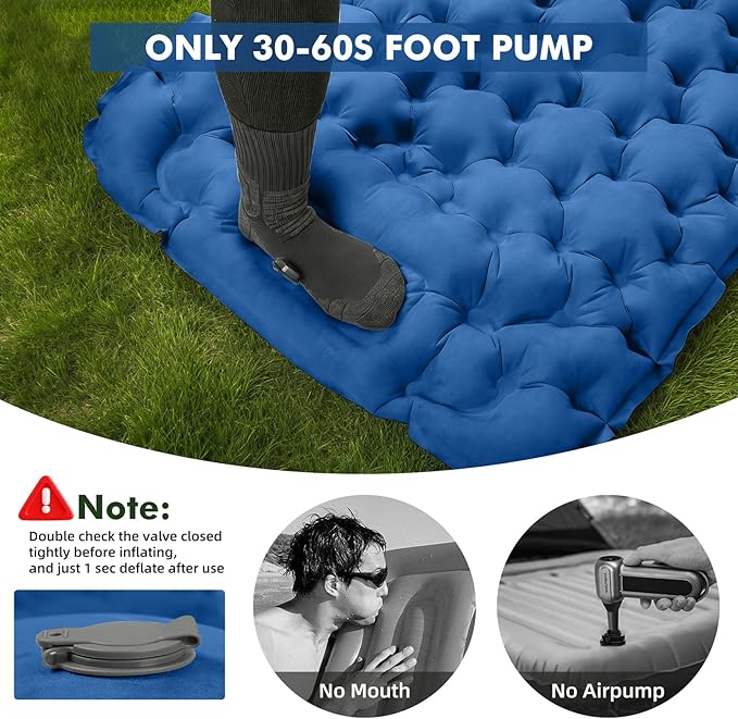 HiiPeak Camping Sleeping Pad, Suede Top Camping Mat with Pillow, Built-in Foot Pump Inflatable Sleeping Pads Compact for Camping Backpacking Hiking Traveling Tent