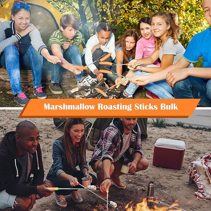 250 Pack 32 Inch Marshmallow Roasting Sticks Bulk, Smores Skewers for Fire Pit Kit, Hot Dog Camping Skewers Accessories Campfire Marshmellow Extendable Forks Bbq Tools Smores Sticks
