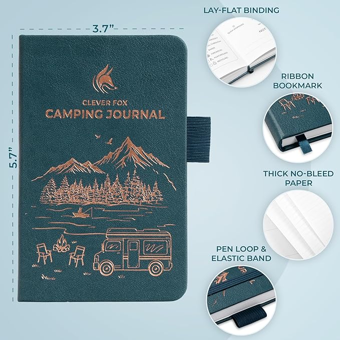 Clever Fox Camping Journal Pocket – Camping Log Book & Outdoor Adventure Journal – RV Travel Log Book – Gifts, Accessories & RV Essentials for Travel Trailers, 14 Trips, 3.7x5.7” (Deep Sea)