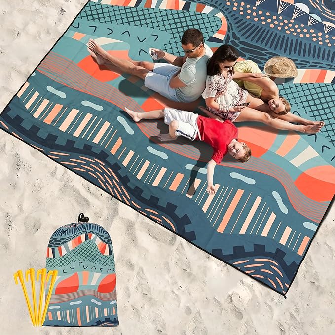 WIWIGO Beach Blanket Waterproof Sandproof Beach Mat 79" X 83"/10'x9'for 2-8 Adults Quick Drying Outdoor Picnic Mat Beach Accessories for Travel, Camping, Hiking