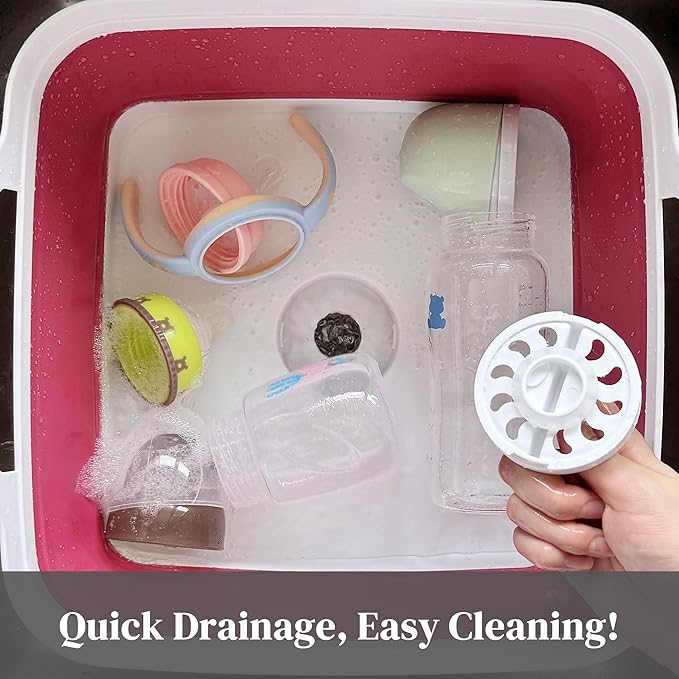 GIMWA Collapsible Wash Basin for Baby Bottles - 2.4 Gallons Portable Dish Basin for RV Camping Sink, Space-Saving Dish Tub For Bottle Washing (Viva Magenta)