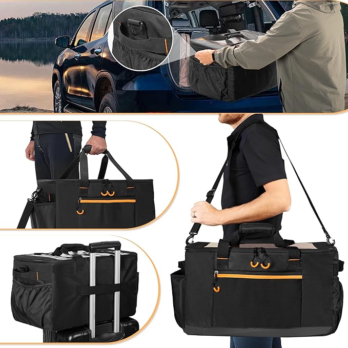 GRAOSO Camping Gear Organizer, 3 Pcs Camping Packing Cubes and 1 Pcs Mesh Pocket with Carrying Bag for Kitchen Supplies, 5-in-one Tactical Travel Storage with Transparent Window for Car Trunk, 45L