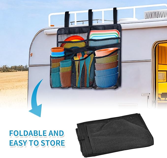 Collapsible Dish Drying Bag for Camping & RV - Portable Mesh Dish Rack Organizer, Compact Lightweight Sink Drying Solution for Travel Trailers, Outdoor Kitchens & Picnics (Black)
