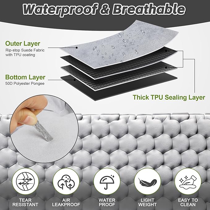 HiiPeak Double Sleeping Pad for Camping - Suede Top Camping Mattress with Pillow, Built-in Foot Pump, Compact Inflatable 2-Person Portable Mat for Backpacking, Hiking, Car Traveling, Beach, Tent