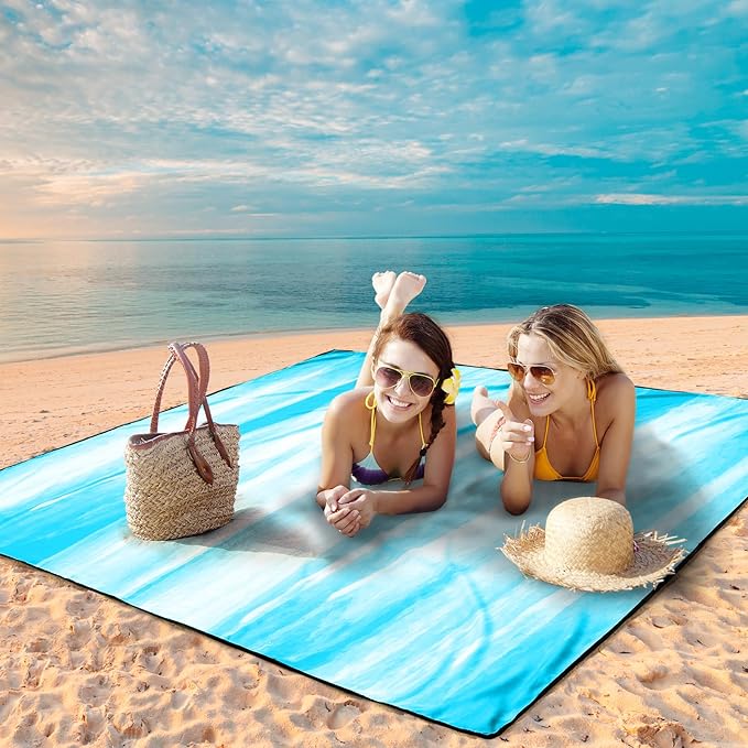 WIWIGO Beach Blanket Waterproof Sandproof Beach Mat 79" X 83"/10'x9'for 2-8 Adults Quick Drying Outdoor Picnic Mat Beach Accessories for Travel, Camping, Hiking