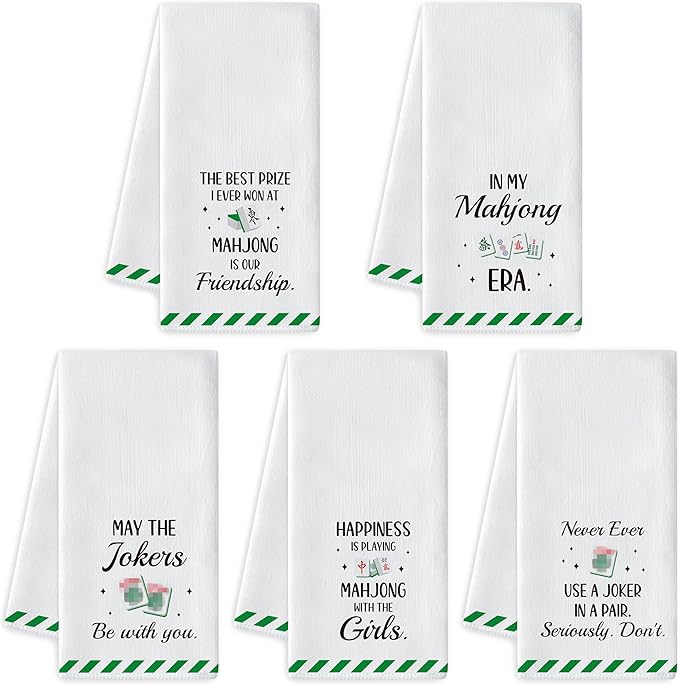 R HORSE Mahjong Kitchen Dish Towel - 5Pcs Mahjong Cleaning Dishcloth Funny Absorbent Bar Quick Dry Hand Towel Tea Towels Xmas Holiday Birthday Gift for Women Men Game Lovers Housewarming Decoration