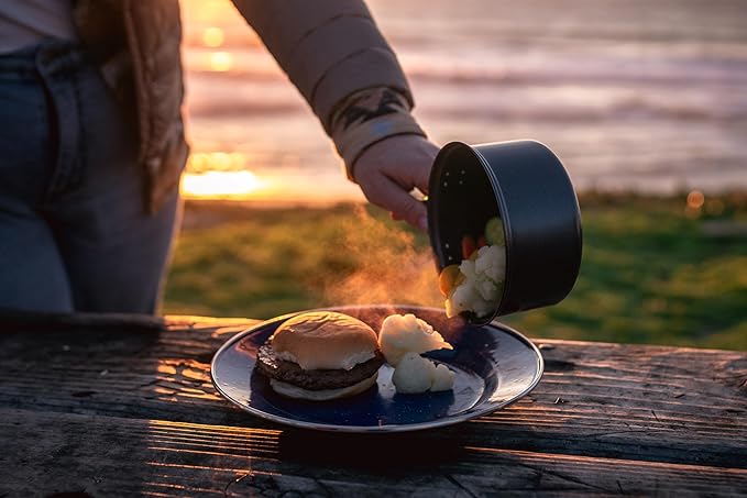 Stansport Deluxe 24-Piece Enamel Tableware Set - Enamel Plates and Bowls Lightweight and Durable Camp Dish Set for Camping and Backpacking Plates and Bowls for 4 People