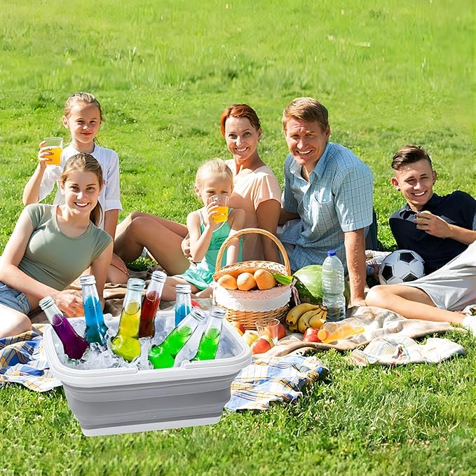 Collapsible Sink with Handle Towel, 2.37 Gal / 9L Foldable Wash Basin for Washing Dishes, Camping, Hiking and Home