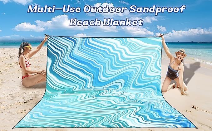 WIWIGO Beach Blanket Waterproof Sandproof Beach Mat 79" X 83"/10'x9'for 2-8 Adults Quick Drying Outdoor Picnic Mat Beach Accessories for Travel, Camping, Hiking