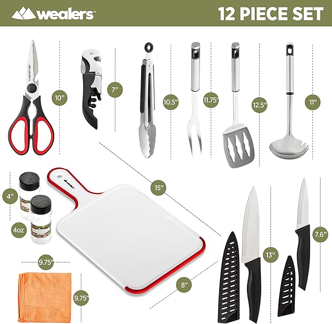 Wealers Camp Kitchen Cooking Utensil Set Travel Organizer Grill Accessories Portable Compact Gear for Backpacking BBQ Camping Hiking Travel Cookware Kit Water Resistant Case